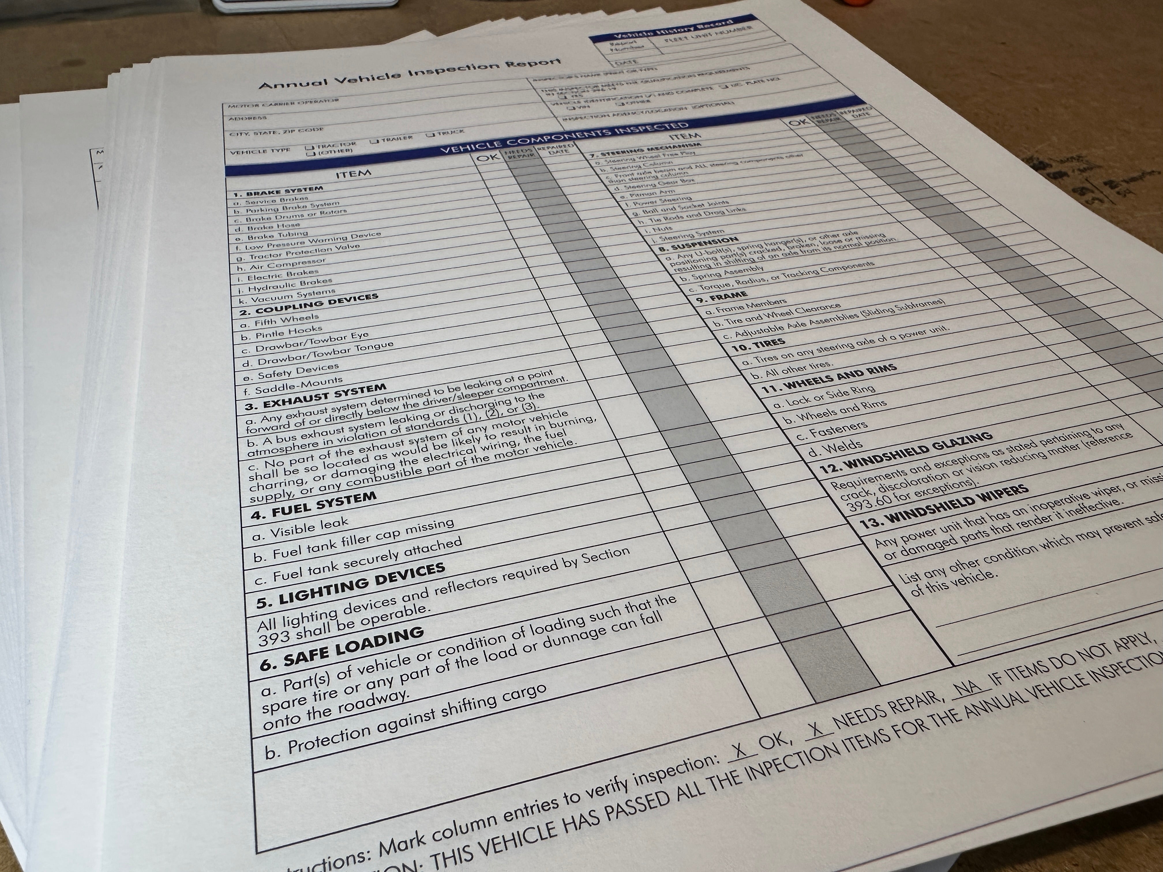 Federal Inspection Paperwork Annual Inspection forms – Annual Stickers